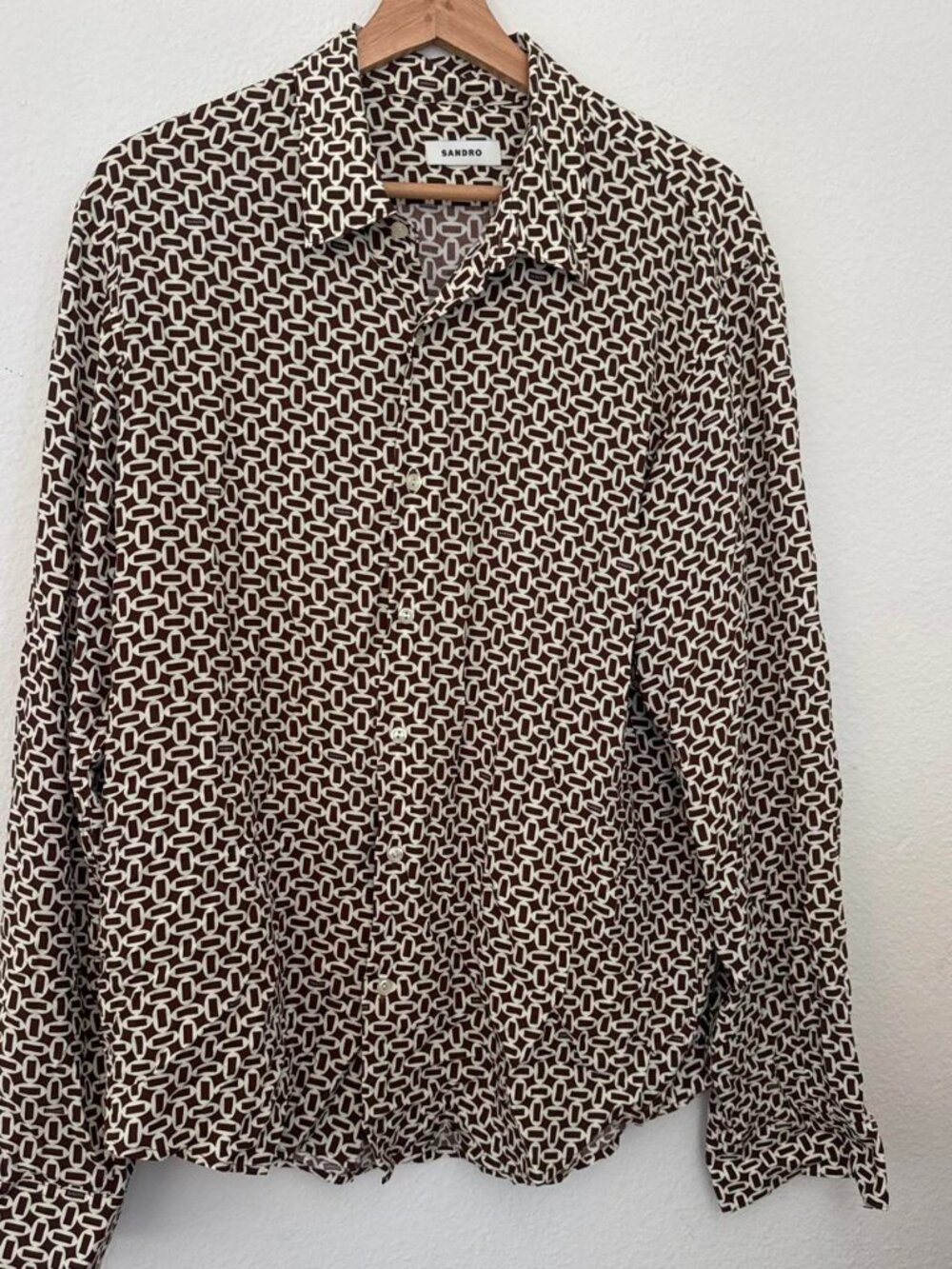 Sandro brown and beige geometric pattern blouse